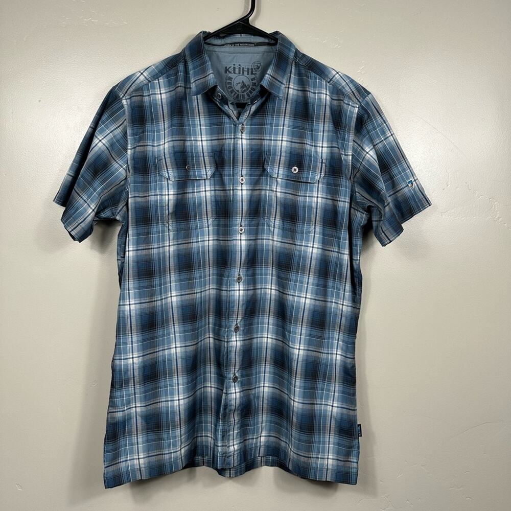 KUHL MEN’S RESPONSE BUTTON UP SHIRT BLUE PLAID SIZE MEDIUM